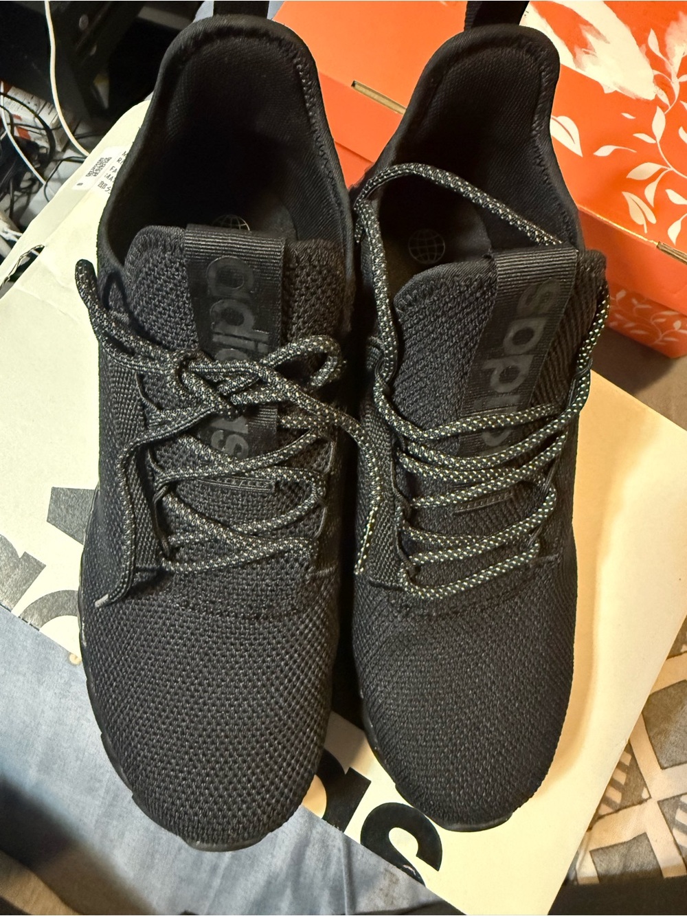 adidas Black Knit Athletic Sneakers with Reflective Laces